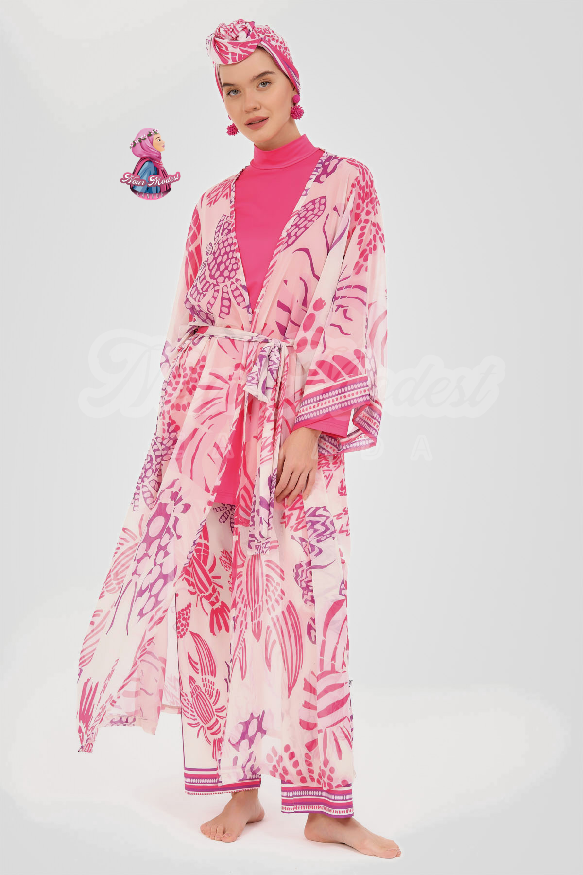 Pink Tropical Beach Cover Kimono