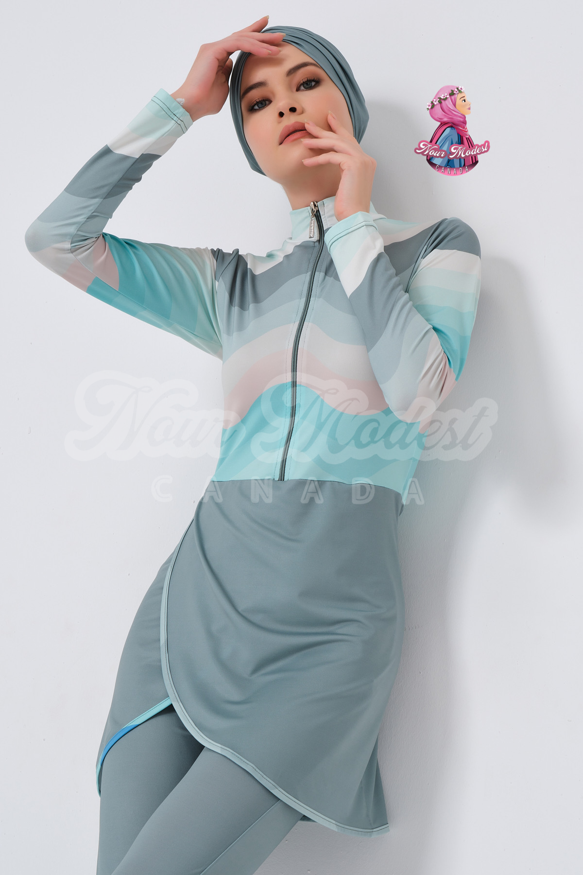 Grey Stripes Burkini - 4 Piece