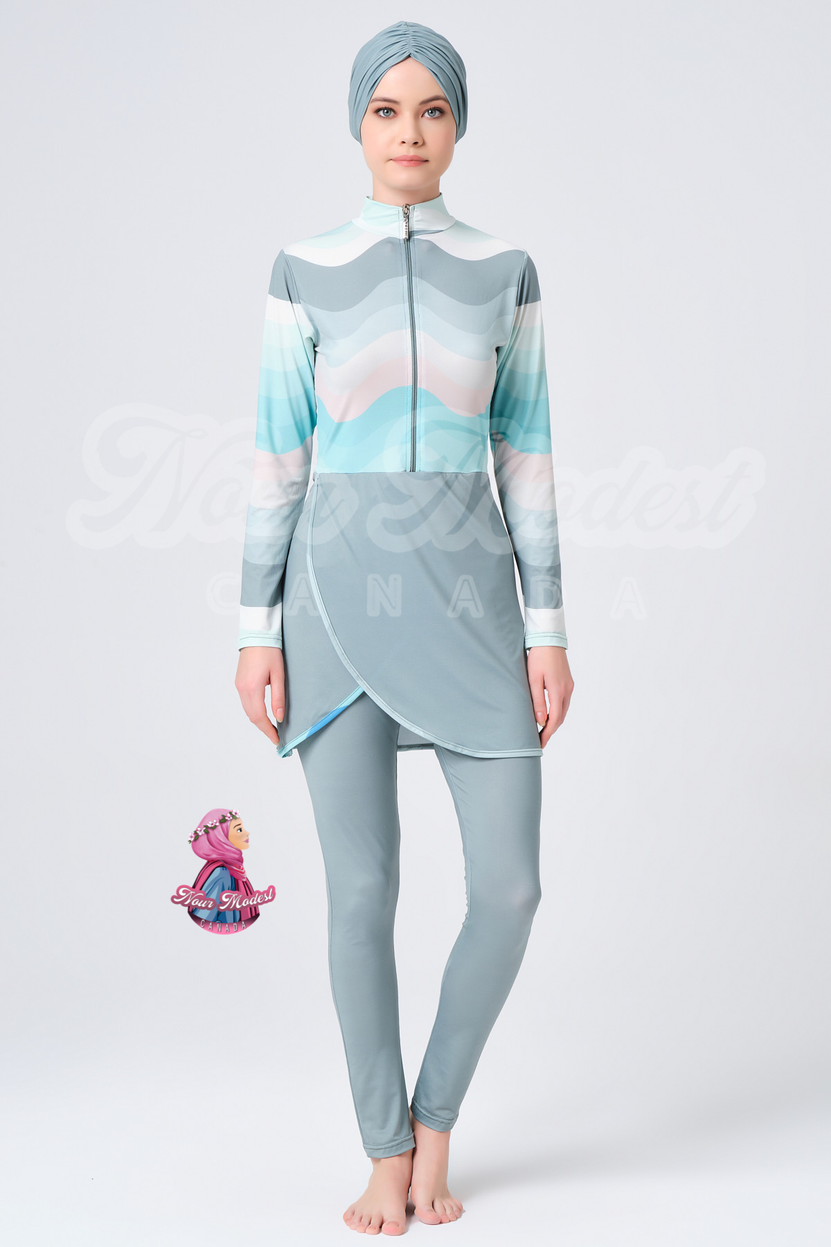 Grey Stripes Burkini - 4 Piece