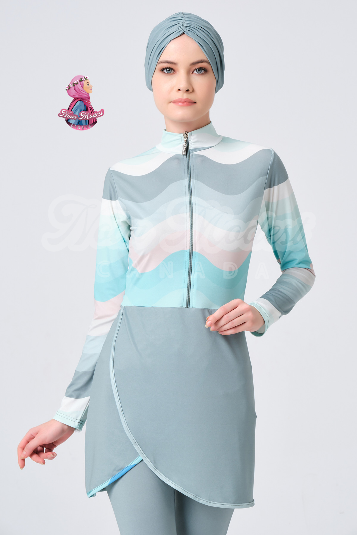 Grey Stripes Burkini - 4 Piece