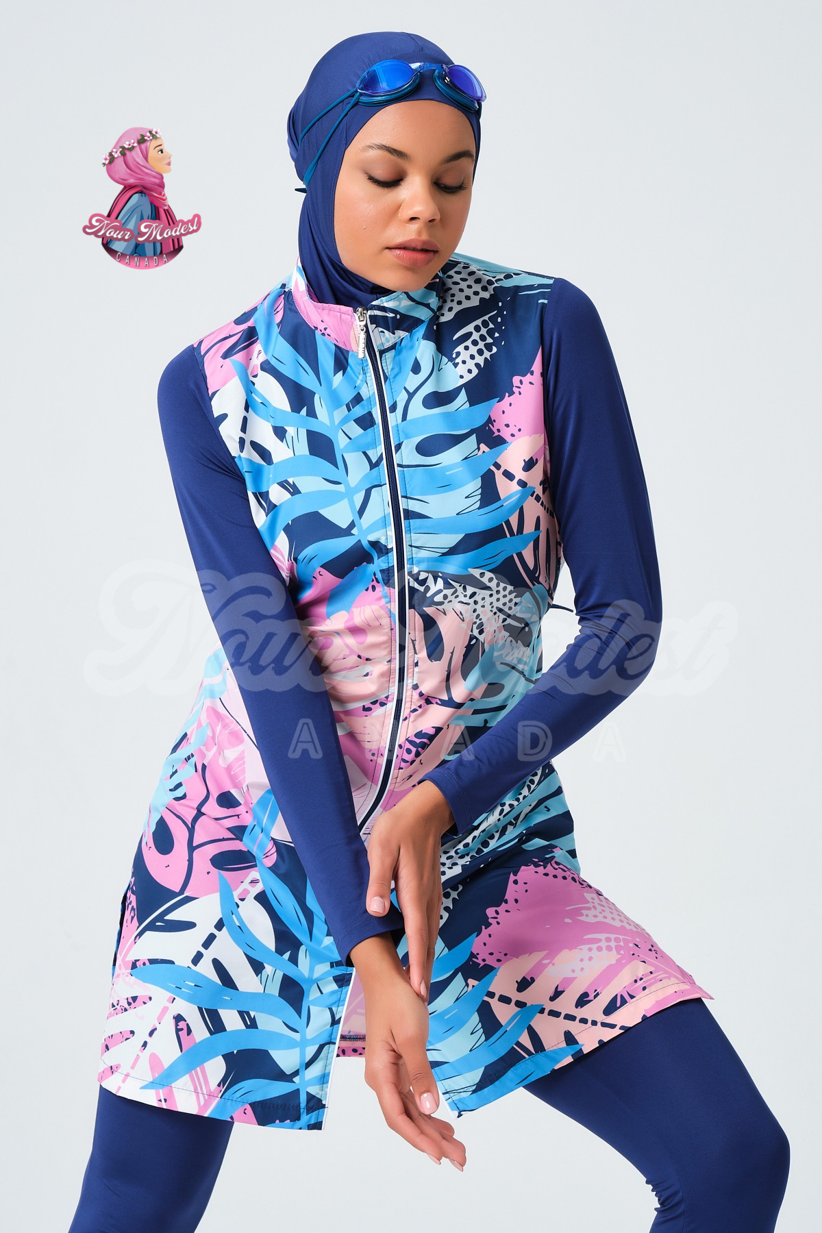 Blue/pink Tropical Burkini - 4 Piece