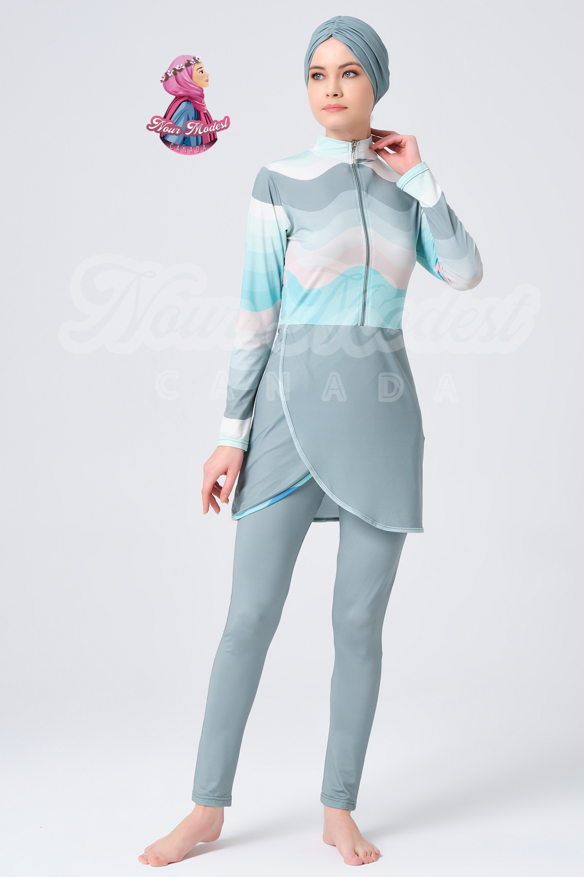 Grey Stripes Burkini - 4 Piece