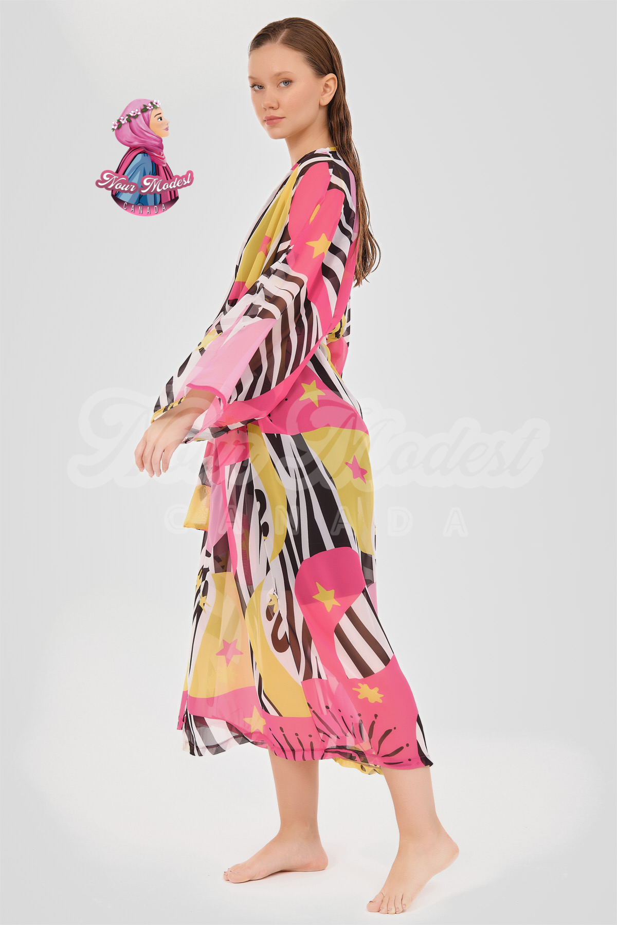 Pink Zebra Beach Cover Kimono