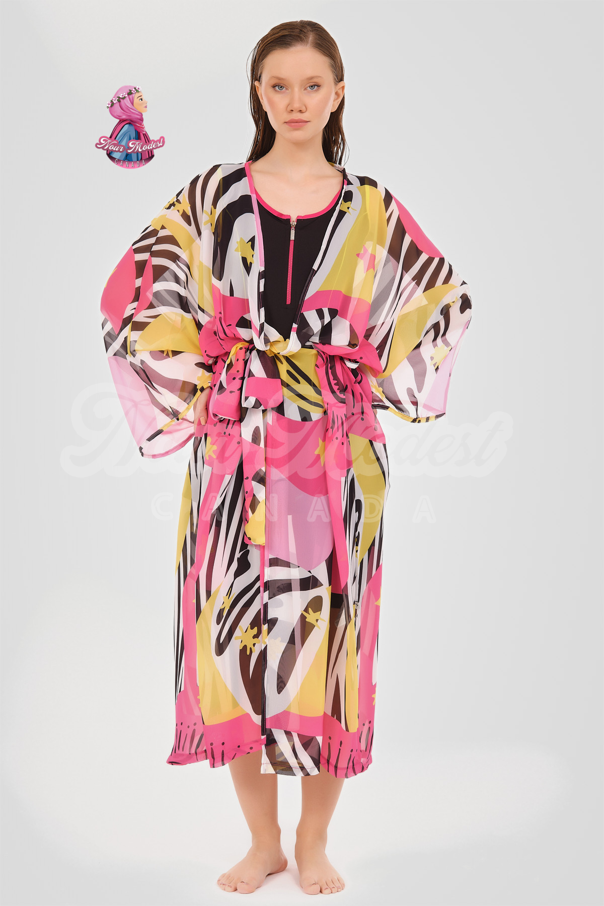 Pink Zebra Beach Cover Kimono