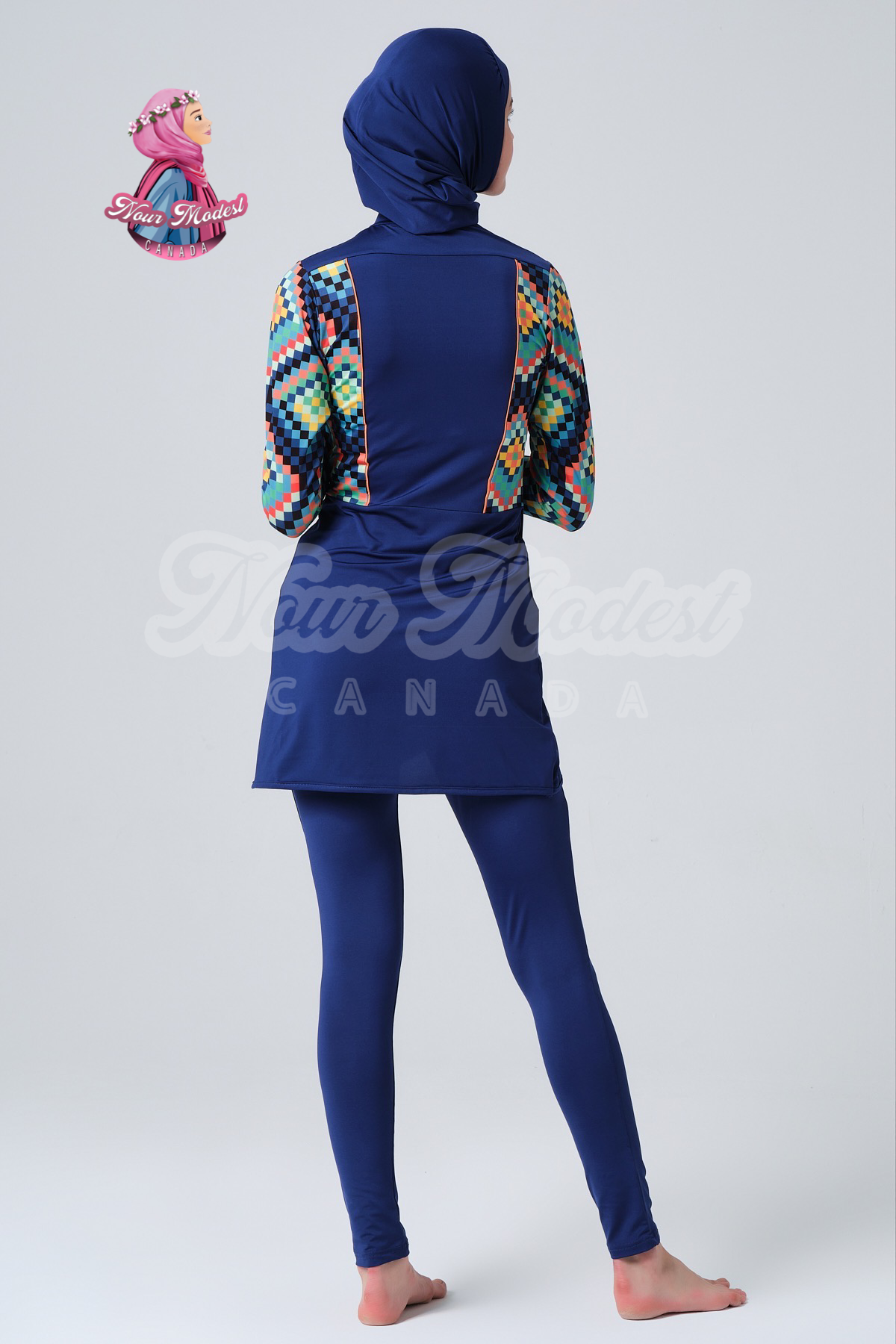 Mini Squares Blue Burkini - 5 Piece