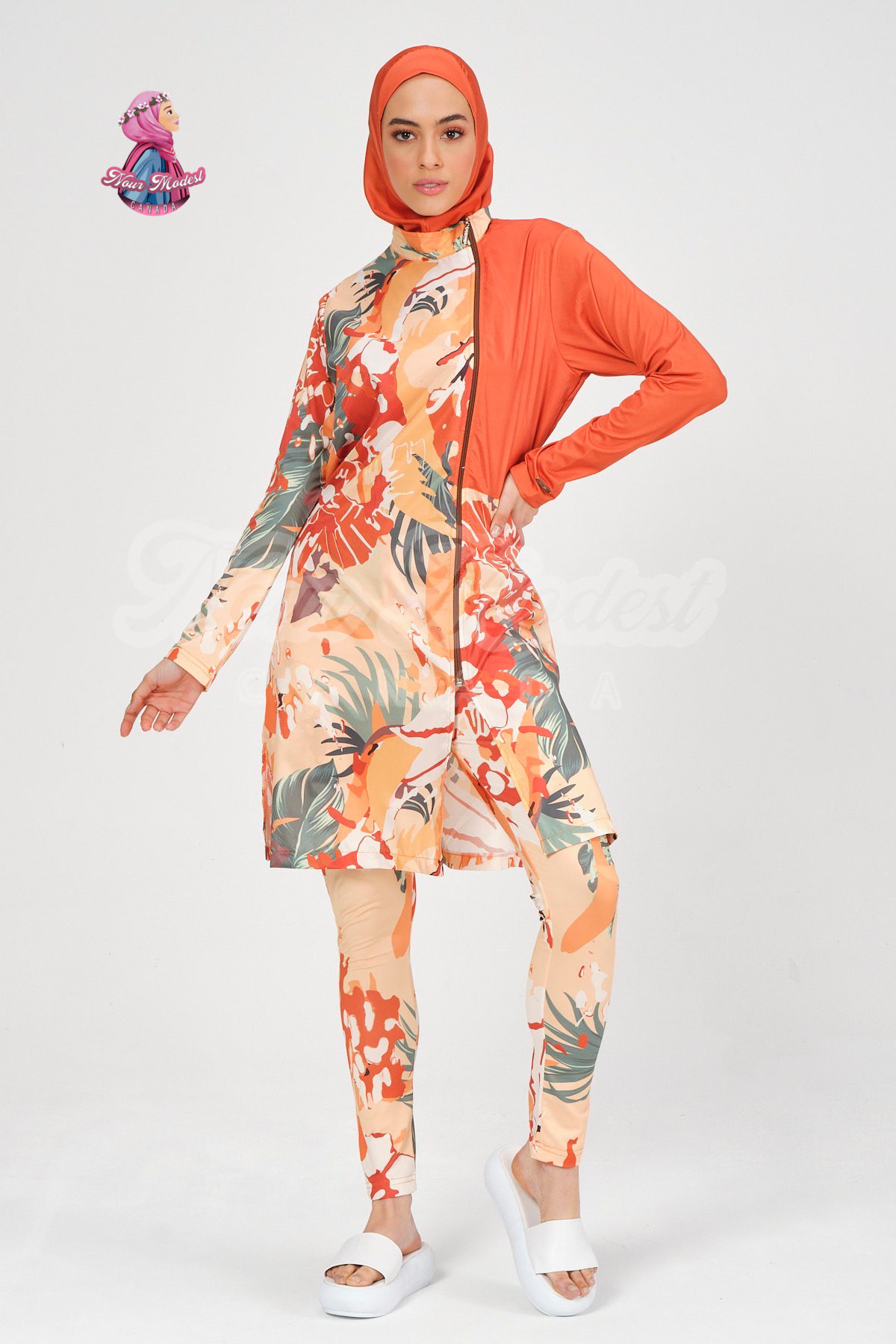 Orange Tropical Burkini - 5 Piece