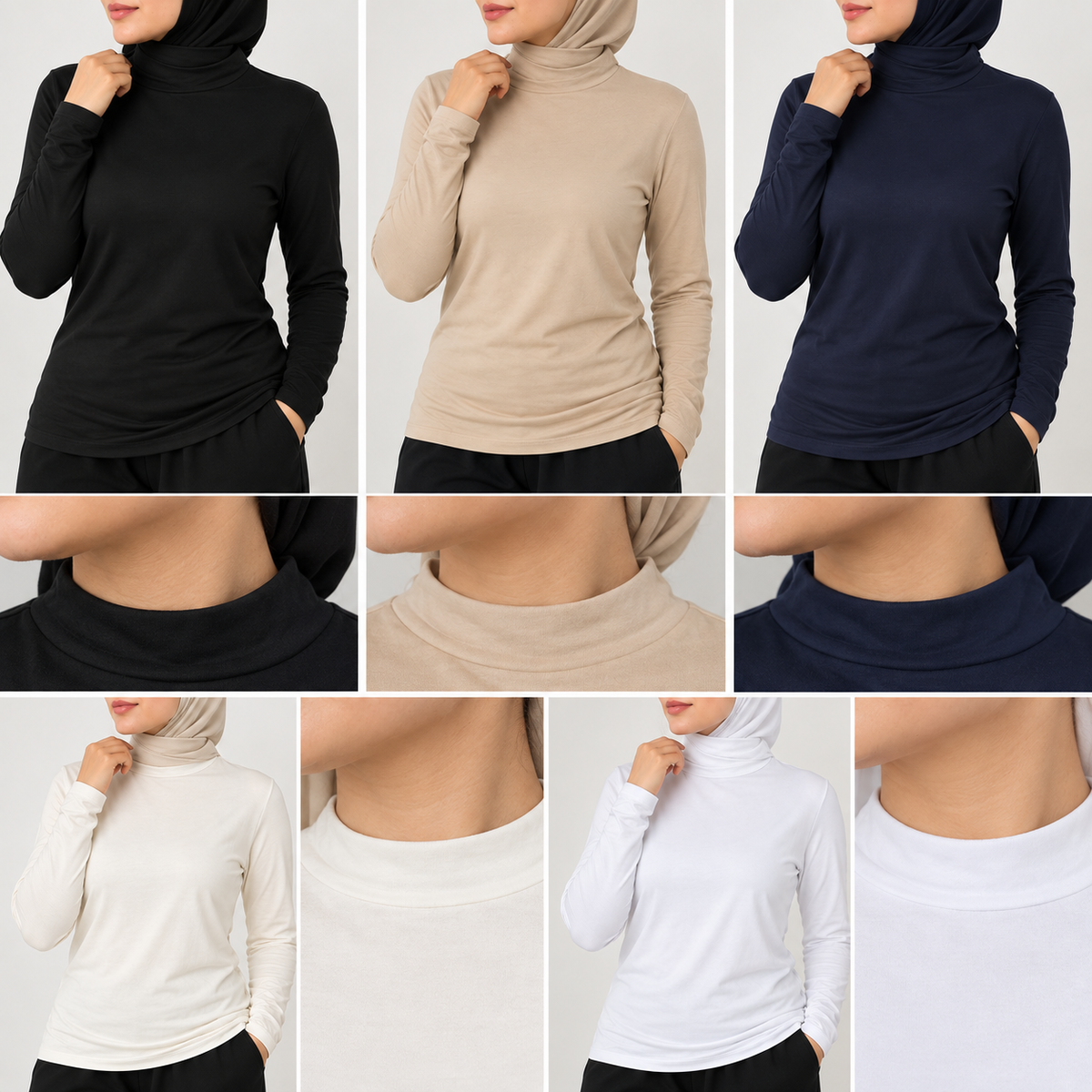 High Neck Long Sleeve Cotton Top | كنزة قطن بقبة عالية وكم طويل