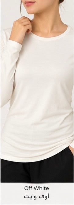Round Neck Long Sleeve Cotton Top | كنزة قطن بقبة دائرية وكم طويل