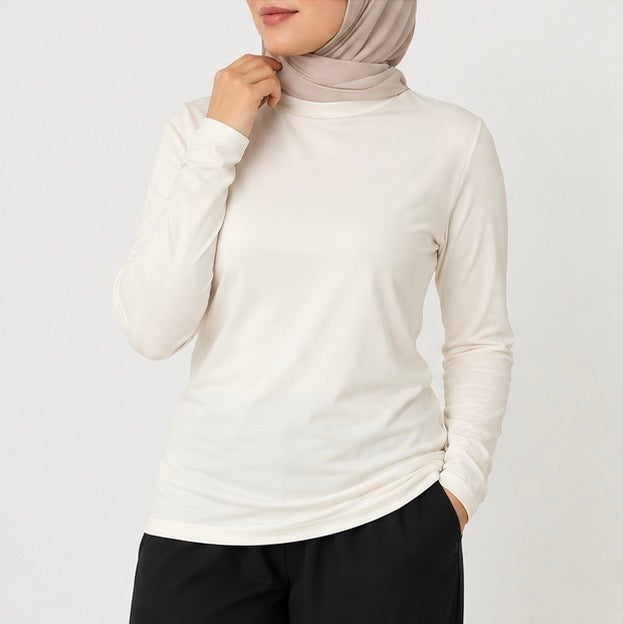 High Neck Long Sleeve Cotton Top | كنزة قطن بقبة عالية وكم طويل