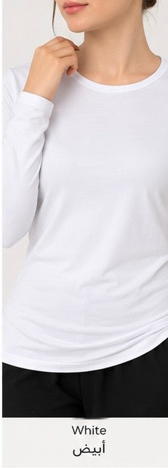 Round Neck Long Sleeve Cotton Top | كنزة قطن بقبة دائرية وكم طويل