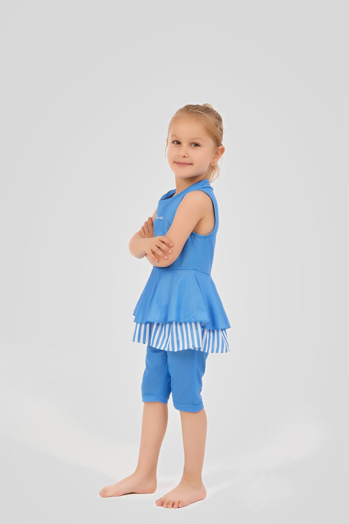 Blue Stripes Peplum Kids Set 🩵