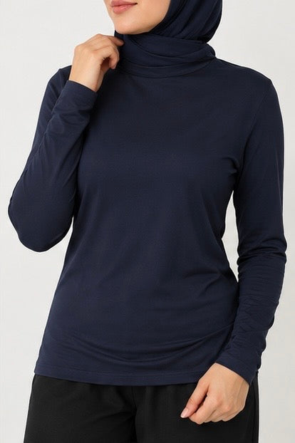 High Neck Long Sleeve Cotton Top | كنزة قطن بقبة عالية وكم طويل