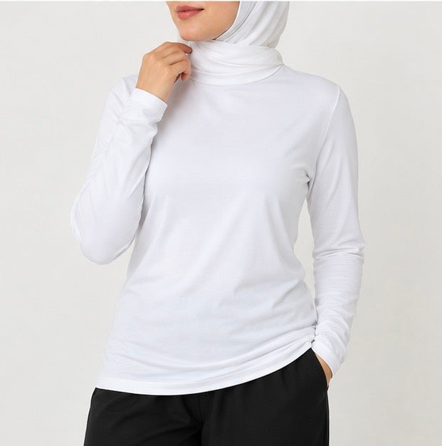 High Neck Long Sleeve Cotton Top | كنزة قطن بقبة عالية وكم طويل