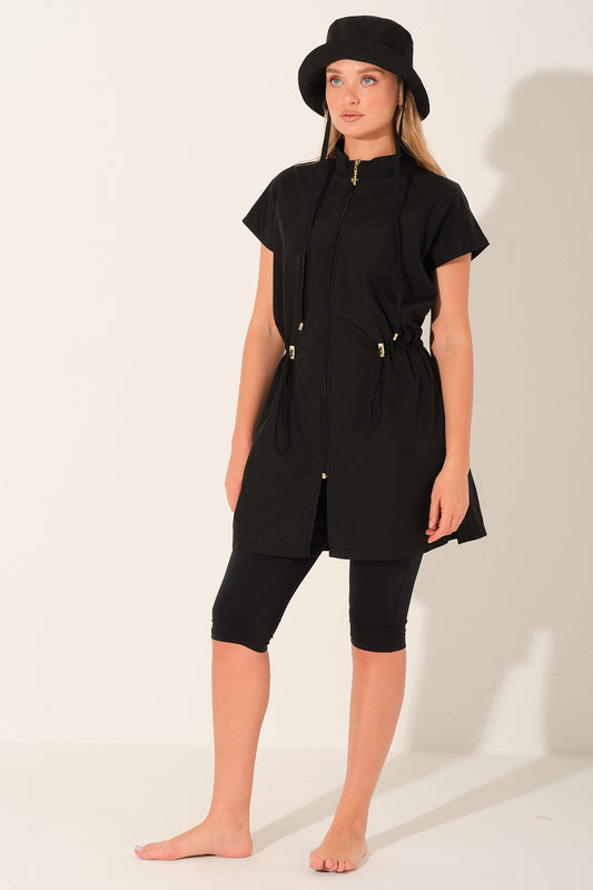 Black Signature Zip Swim Set