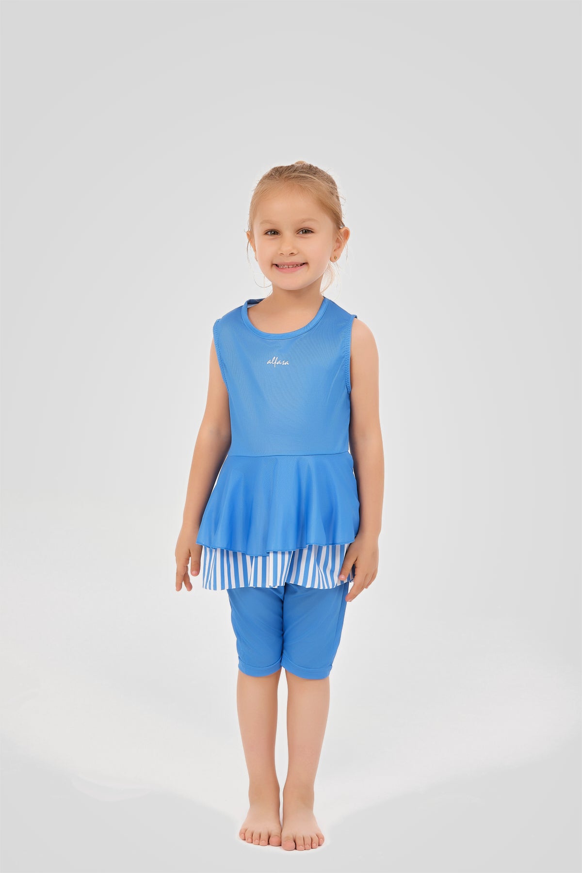 Blue Stripes Peplum Kids Set 🩵