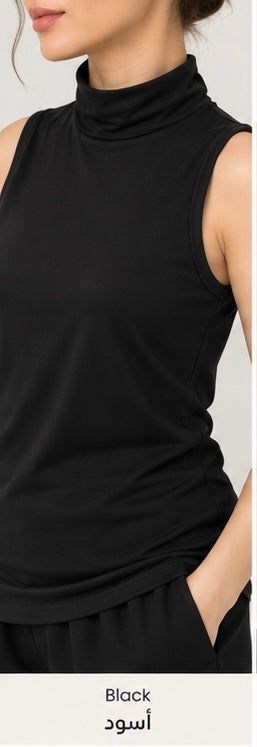 High Neck Sleeveless Cotton Top | كنزة قطن بدون أكمام بقبة عالية